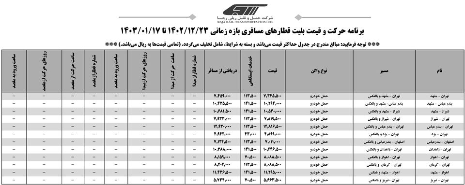 شرایط و هزینه حمل خودرو با قطار در سال 1403 باما