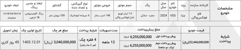 فروش اقساطی جتا وی اس 5 نیوفیس